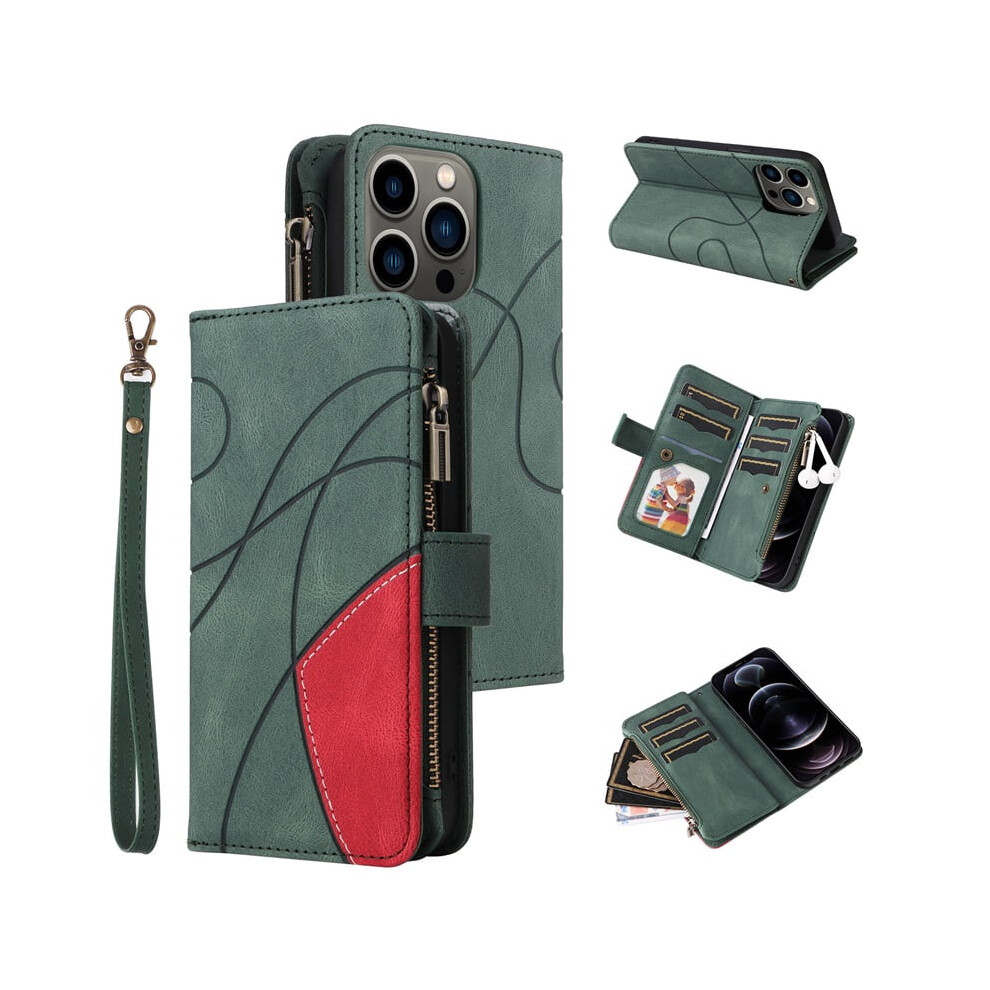 Iphone 12 Wallet Case Pu Leather 9-Card Holder Green 9066521604432