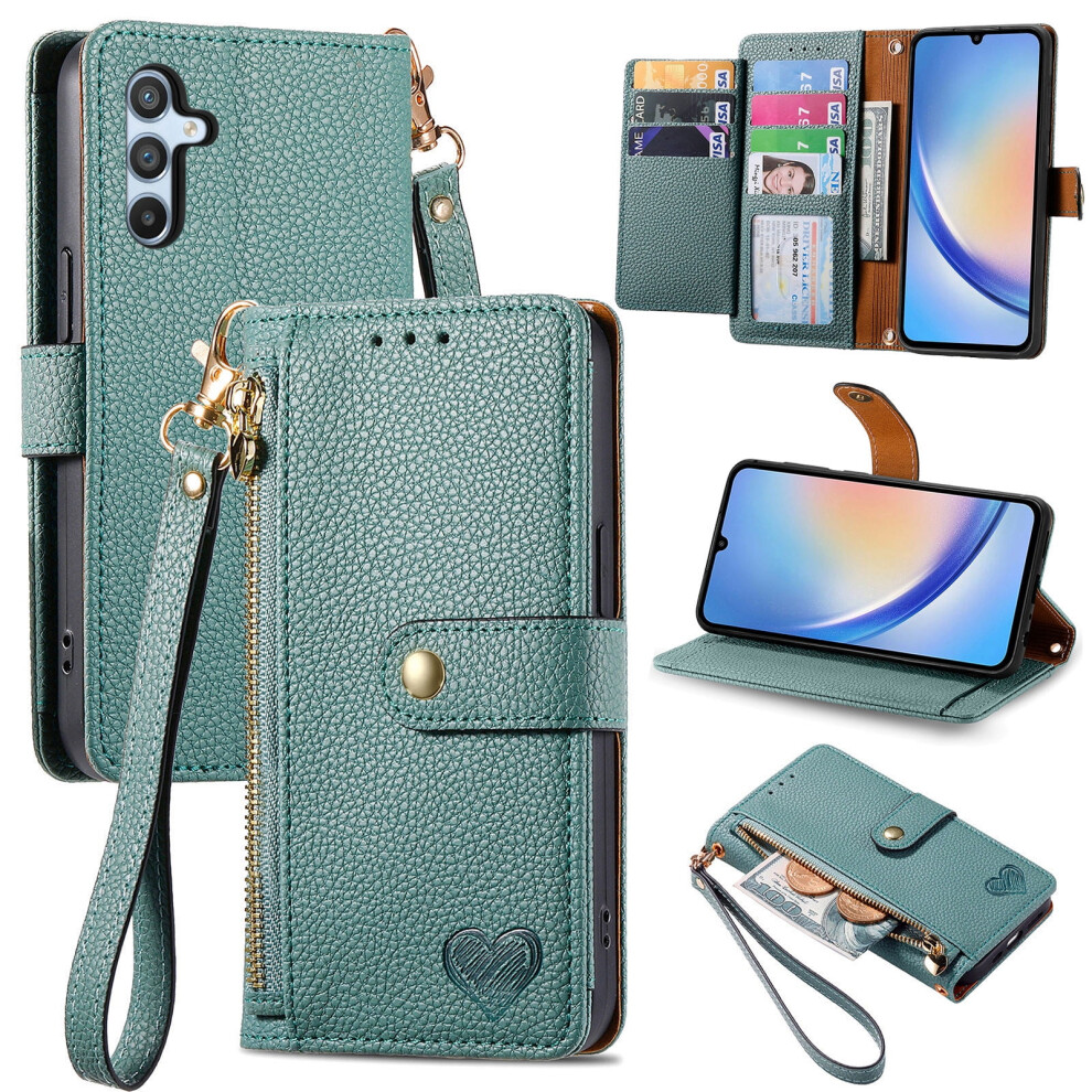 Samsung Galaxy A15 5G Wallet Case Leather Green 913211533949