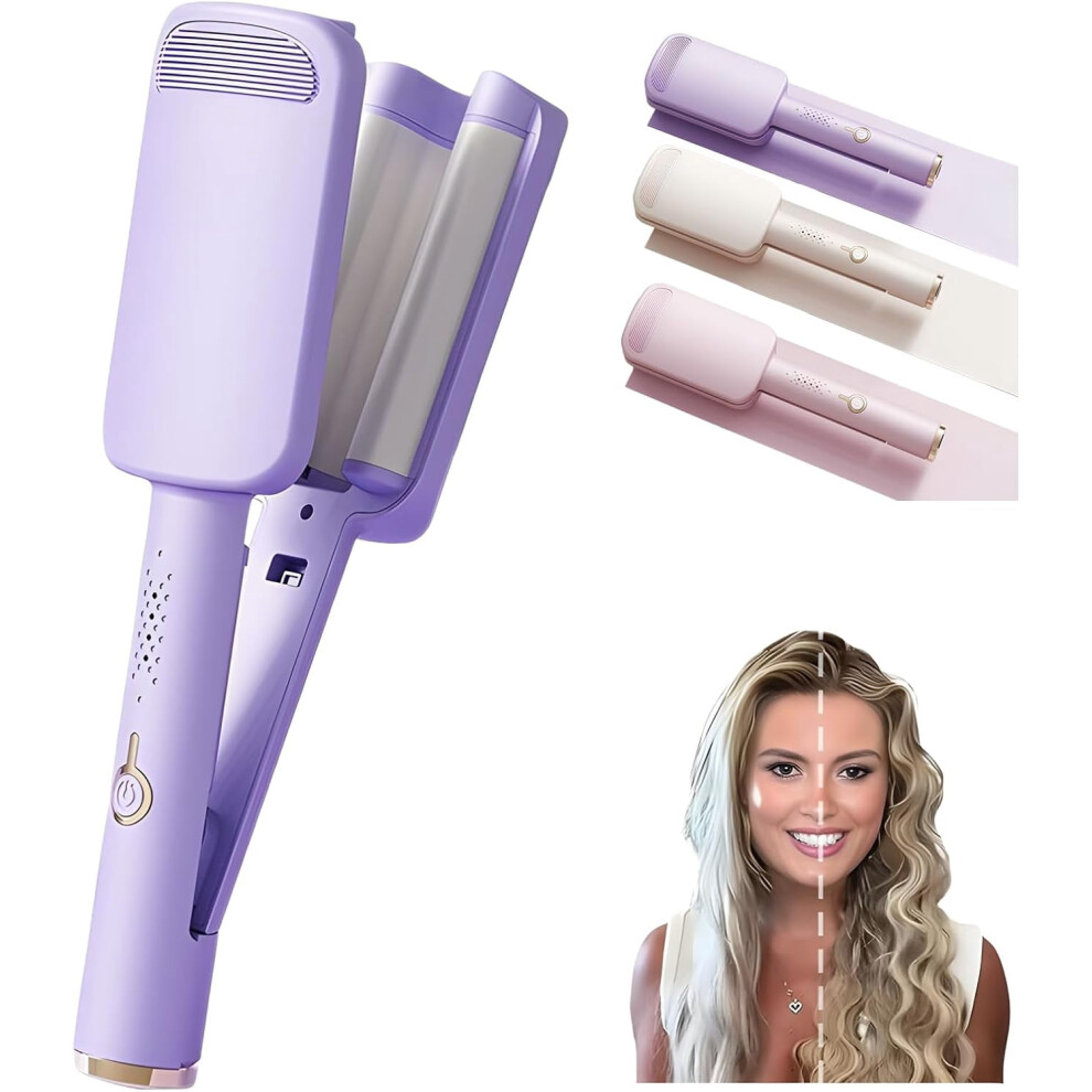 Hair Waver Crimper with 3 Ceramic Barrels 1.25 inch Purple