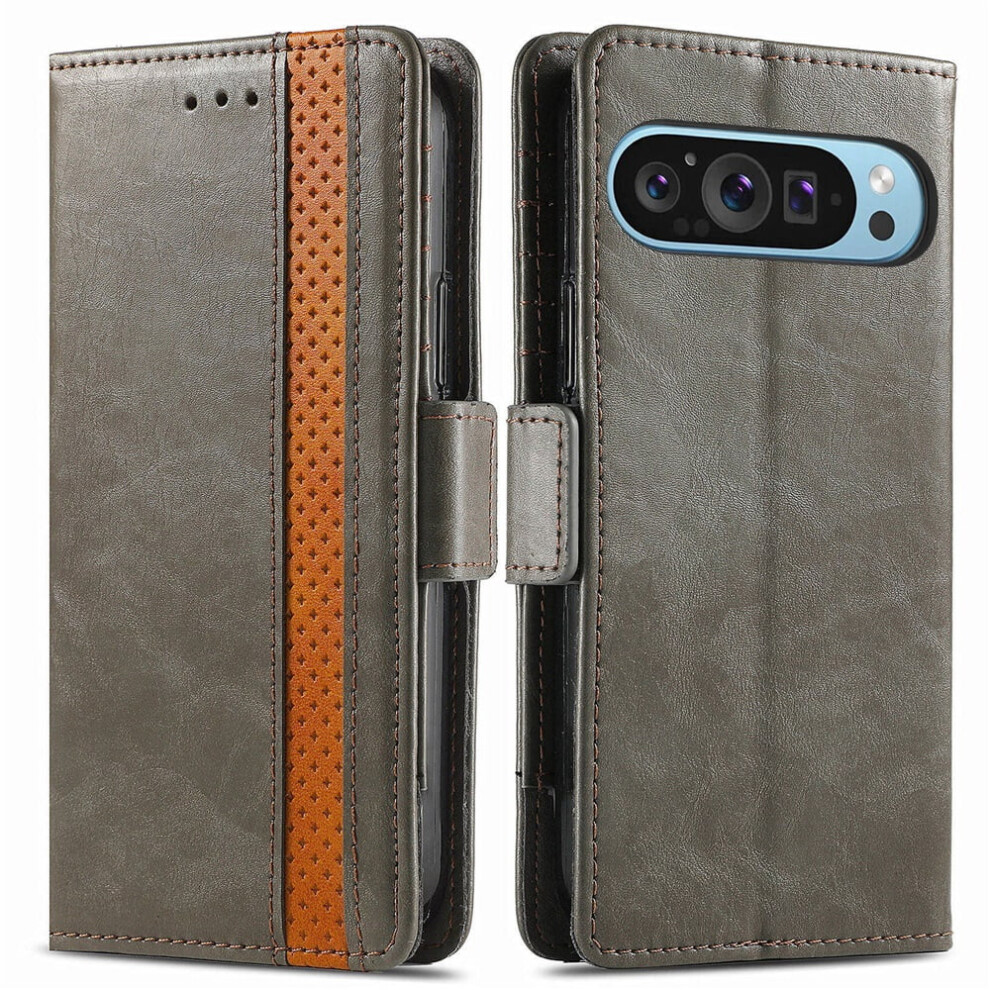 Google Pixel 9 Leather Wallet Case With Rfid Blocking Gray 937196978632