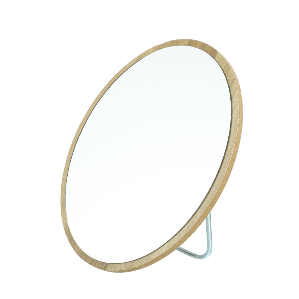 Wooden Makeup Mirror Foldable Desktop Stand Beige