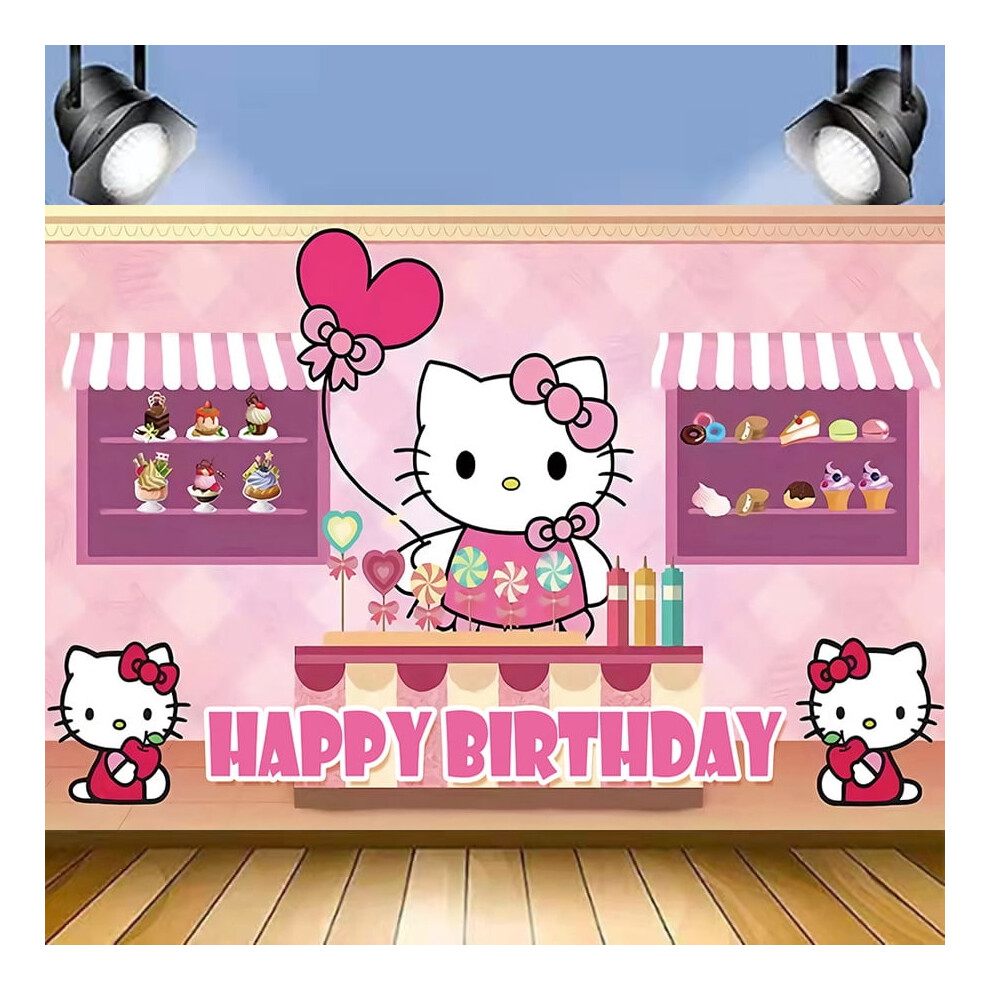 Cartoon Kitty Birthday Backdrop 8359 Inches 937196978847