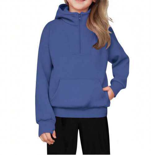 Kids Pullover Hoodie Half-Zip Kangaroo Pocket Sweatshirt