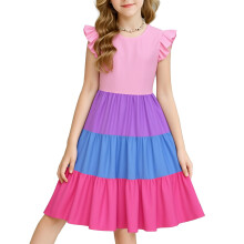 Girls' Color Block Ruffle Sleeve Sundress, Multicolor,