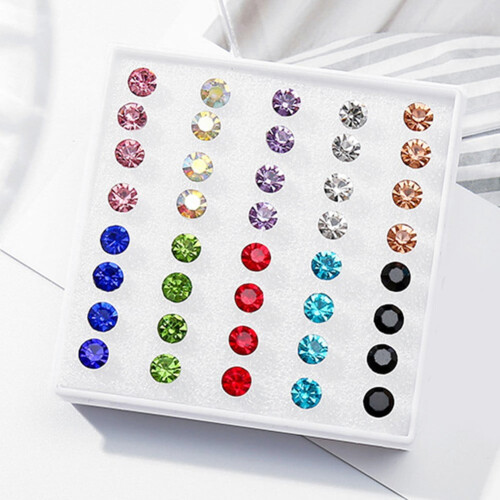 Zircon Earrings Set Multi-Color Versatile 20 Pairs