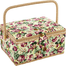 Sewing Basket Box with Removable Tray Rose Floral Print