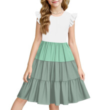 Girls' Multicolor Tiered Sundress with Ruffle Sleeves,