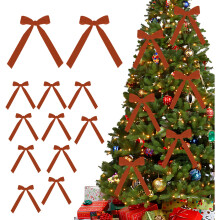 NumWeiTong 24pcs Red Velvet Bows for Christmas Tree Decorations Wreath Burgundy Velvet Ribbon Garland Velvet Bows with Gold Twist Ties