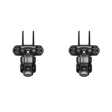2X WiFi IP-Kamera 3 Linser Tre Skärmar Utomhus CCTV Videoövervakning Automatisk Spårning 6MP PTZ Hemsäkerhetskamera EU-Kontakt
