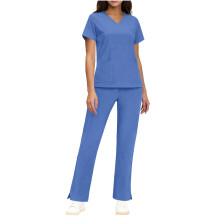 Women's Scrubs Set Sky Blue V-Neck Short-Sleeve 2X