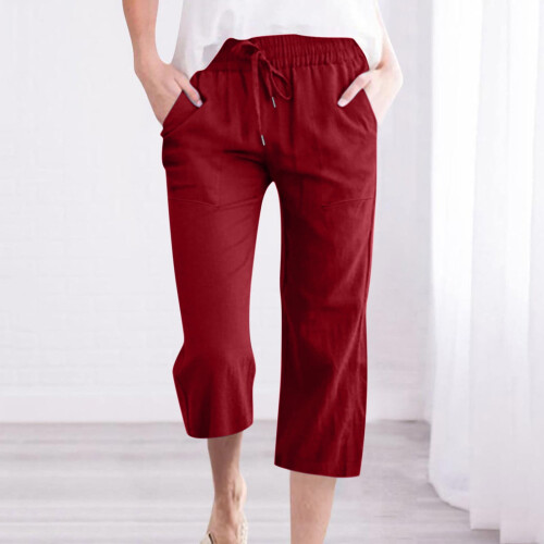 SYMOID Women's Linen Blend Capris with Pockets Red 5XL 1