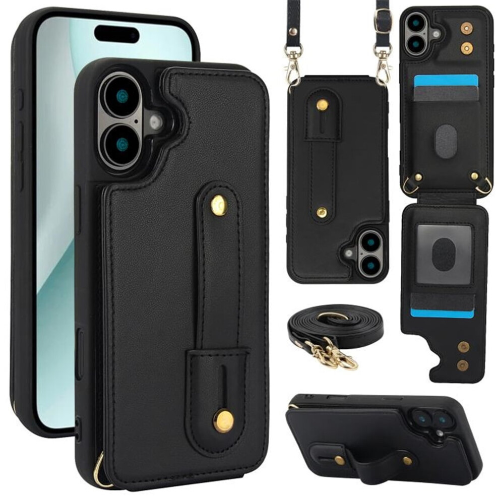 Pu Leather Flip Wallet Case For Iphone 16 Plus Black 937196985425
