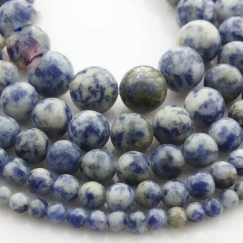 Runde Natursteinperlen mit blauer Ader, 4 mm bis 12 mm