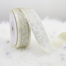 5-Yard Red Snowflake Ribbon Tape, Glitter Organza for Xmas Tree, Wreath, Party & Gift Wrapping