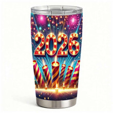 2026 Fireworks Celebration Stainless Steel Insulated Tumbler with Lid, New Year Travel Coffee Mug