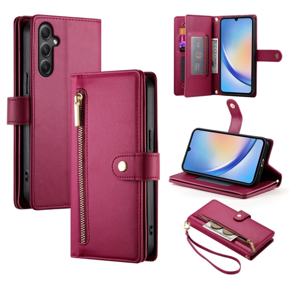 Leather Wallet Case For Samsung Galaxy A34 5G 6.6 Inch Red 9065194884974