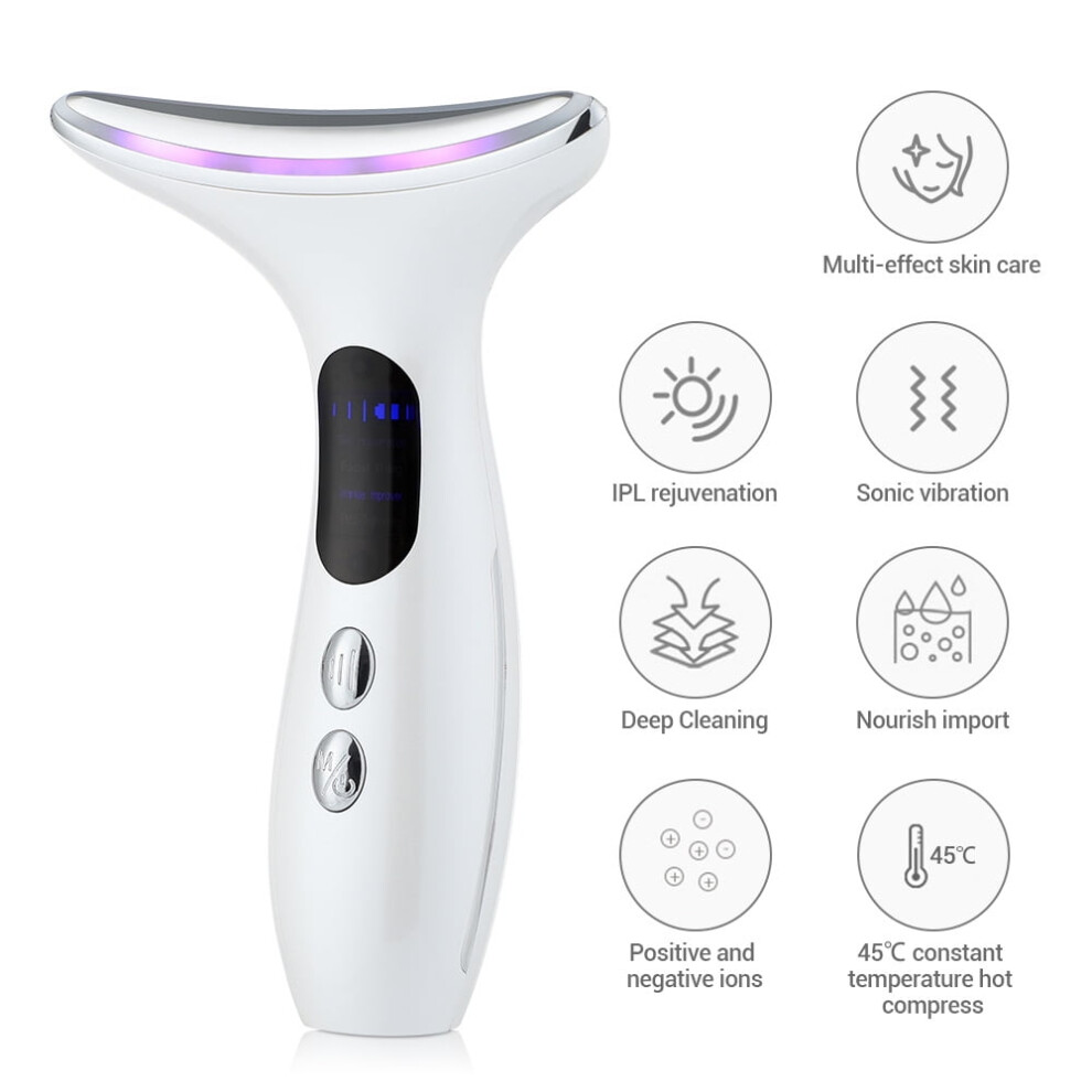 Facial and Neck Massager with Heat Vibration Light EMS White