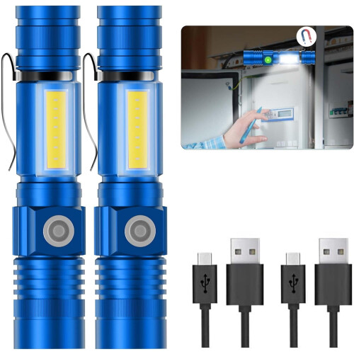 Magnetisk LED-lommelygte USB genopladelig COB-sidelys IP65