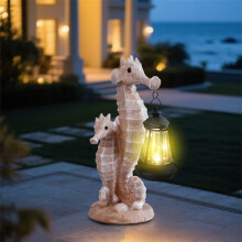 Statue de lanterne solaire en forme de famille d'hippocampes, LED d'extérieur pour jardin
