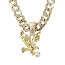 Collier à maillons cubains serti de diamants argentés et dorés