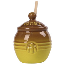 Keramische honingdispenser met lepel in vintage stijl (2 stuks)