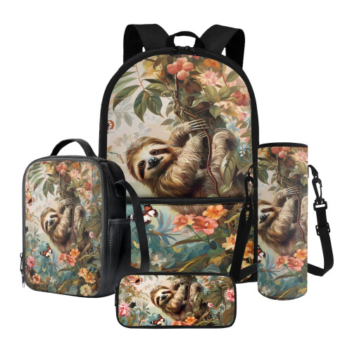 Schulrucksack-Set mit Hibiskusmuster, 4-teilig