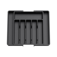 Organizador de cubiertos con bandeja ajustable para cajón, plástico negro1
