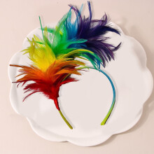 opolski Hairband Vintage Colorful Feather Design Headband Stylish Hair Accessory for Weddings Parties Halloween Multicolor