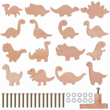 16Pcs Wooden Animal Cabinet Knobs – Dinosaur Drawer Pulls with Screws, Natural Wood Dresser Handles for Furniture, Cabinets, Doors