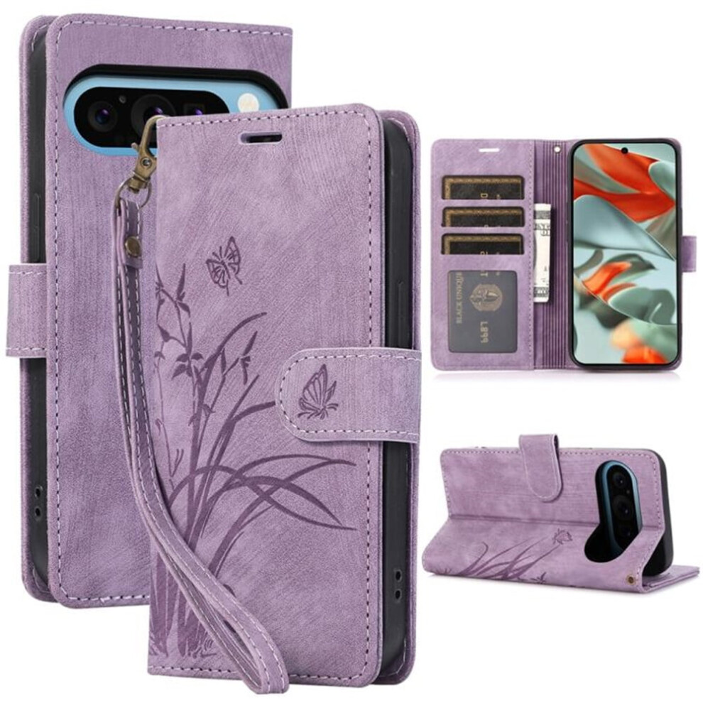 Orchids & Butterflies Embossed Leather Flip Wallet Case For 908436753210