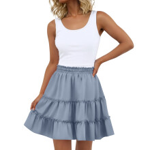 Women's Bohemian Ruffled Layered Mini Skirt With Liner Light Blue XL