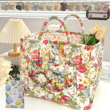 Boho stoffen opbergmand met bloemenprint, gewatteerd, opvouwbaar, groot formaat