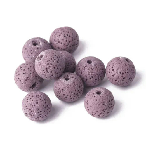 Lavasteinperlen, rund, bunt, hellviolett, 12 mm, 10 Stück