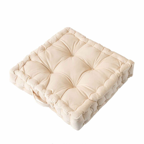 Square velvet floor pillow beige 16 inch