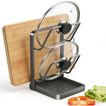 Estante multicapa resistente a la oxidación para guardar tapas de ollas de cocina.