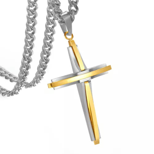 Colar com pingente de cruz em aço inoxidável, 91 cm (36 polegadas)
