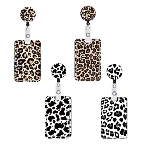 Leopard Print Badge Holder with Retractable Reel Set 2
