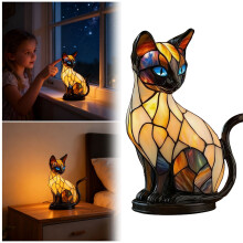 Vnice Kattlampa i målat glas LED-nattlampa 6,8x4,8x3,6