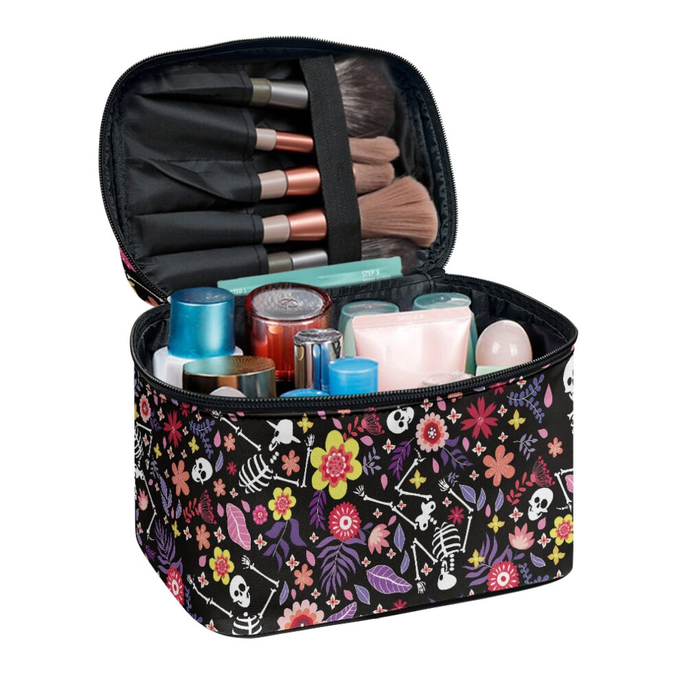 Skull Zipper Cosmetic Organizer Bag Polyester Lightweight