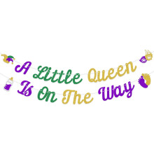 Babyshowerbanner Mardi Gras-tema lilla grøn guld