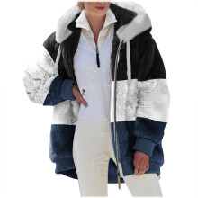 Naisten plyysitakki hupullinen tummansininen XXXXL