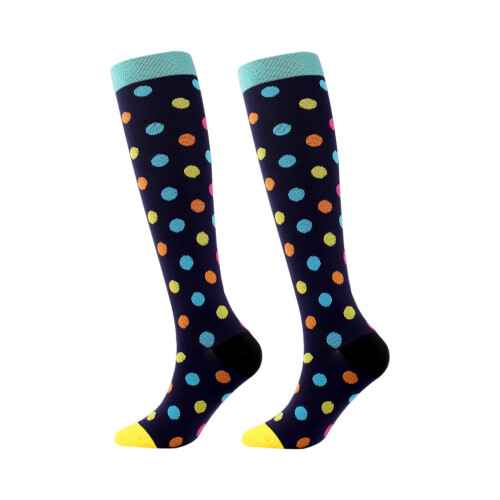 Calze a compressione da donna a forma di cuore con pois, blu navy