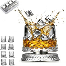 Juego de vasos de whisky de cristal con base giratoria de 280 ml.
