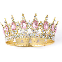 Damkrona med guldfärgad strass och kristalltiara