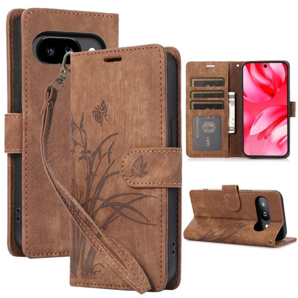Orchids & Butterflies Embossed Leather Flip Wallet Case For 908436757027