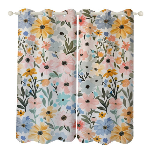 Floral Flower Window Curtains Blackout Thermal Insulated
