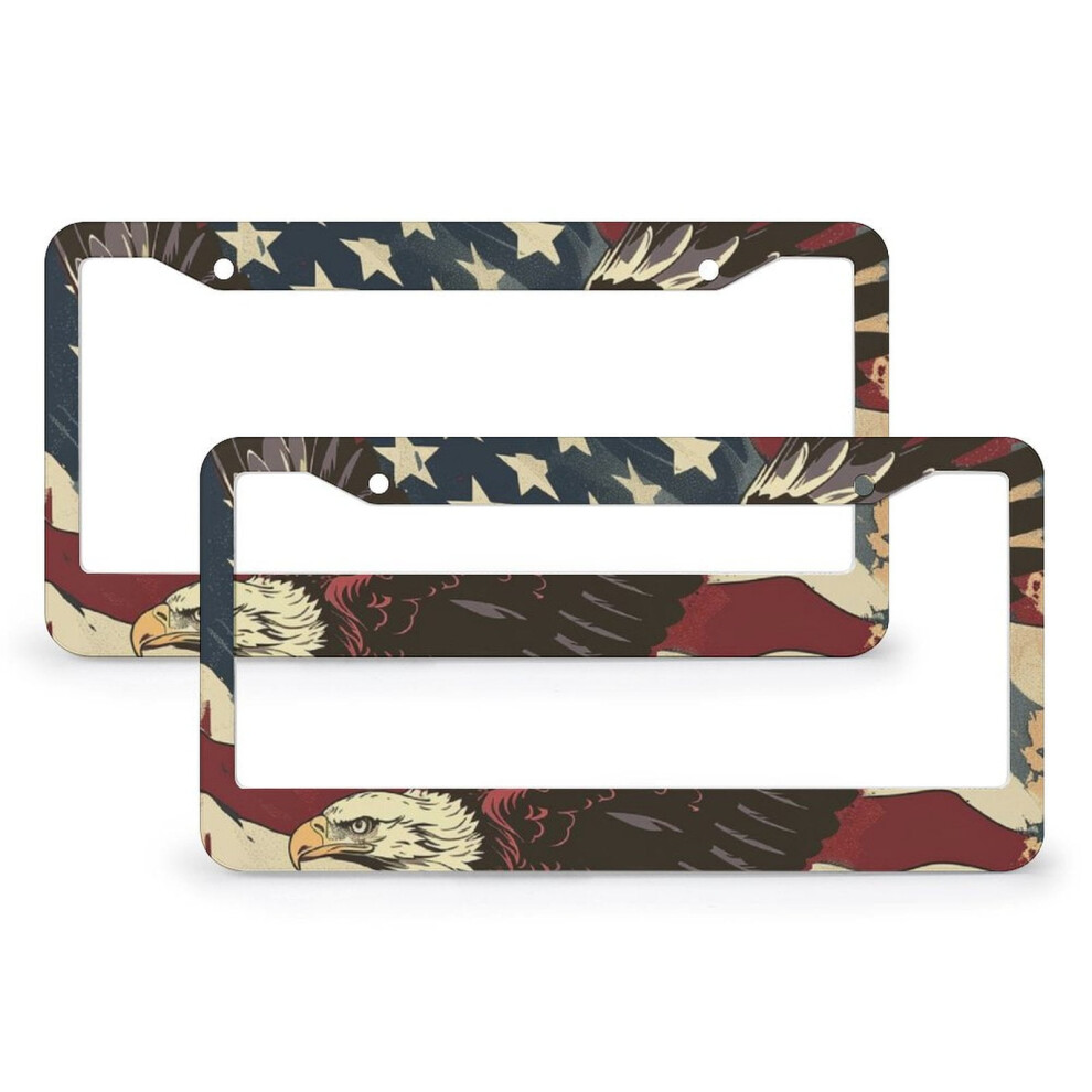 Bald Eagle American Flag License Plate Cover 2-Pack Aluminum 971050707310