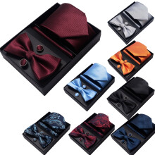 Zestaw krawatów męskich z poszetką i spinkami do mankietów (5 elementów)