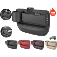 Leather Cup Holder Gap Bag for Car Seat Storage – Adjustable, Compatible with Phones, Glasses, Keys, Cards (Black)