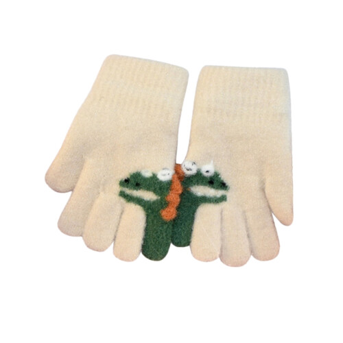 Children's Winter Knit Half-Finger Gloves Dinosaur Print